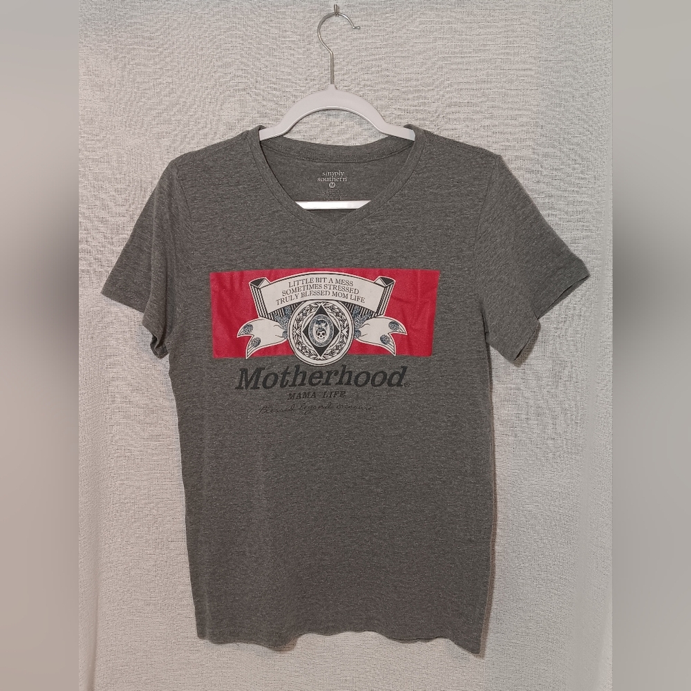 Gray Graphic T-Shirt with Red Accent